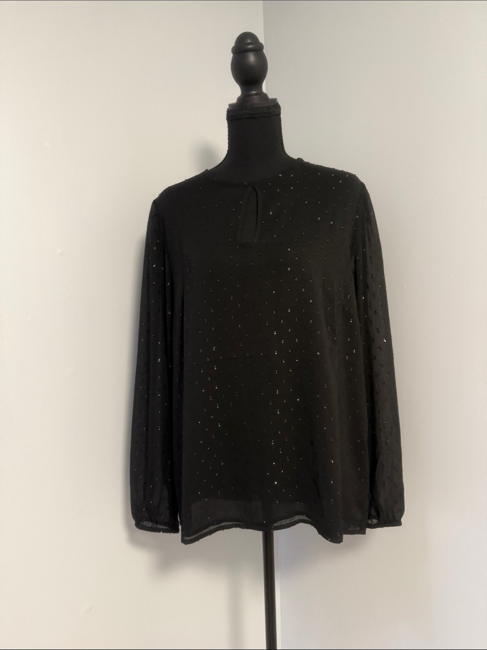 Black Long-Sleeve Sparkle Blouse